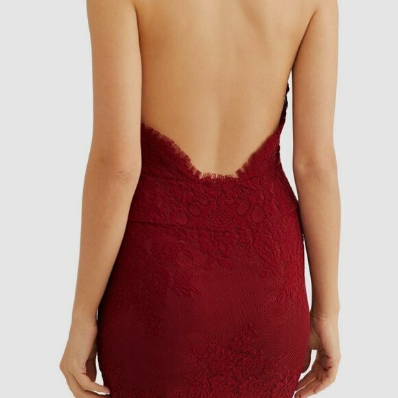 Free People Women's Red Harper Lace Halter Sleeveless Mini Dress - Picture 2 of 8
